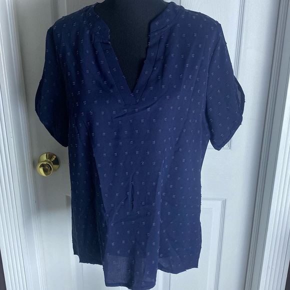 SHEIN Women’s Split Neck Navy Blue Textured Short Sleeve Blouse sz XL NWT - Picture 1 of 6